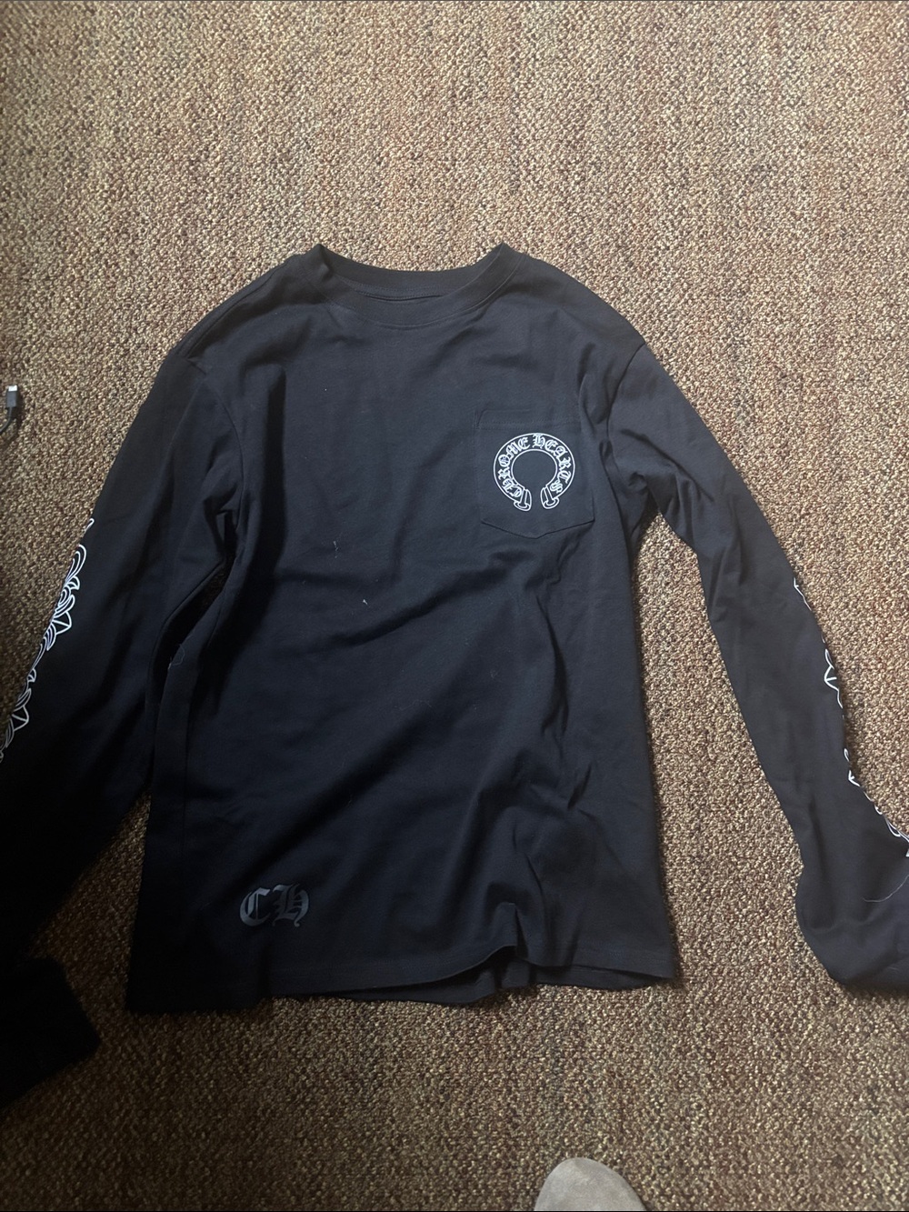 Chrome Hearts Black Long-Sleeve Graphic Pocket Tee